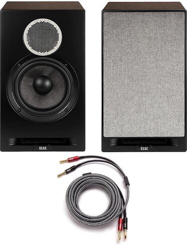 ELAC DBR62-W زوج مكبرات الصوت المرجعية لأول مرة على رف الكتب - أبيض / بلوط مع زوج كابل مكبر صوت حساس SPW-10FT-P بطول 10 أقدام (2019) in Kuwait