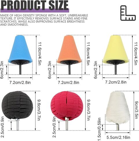 منصات تلميع GYOTUU لتنظيف محور العجلة، ساق 3 بوصة 6 قطع من المعدن والألومنيوم طقم تلميع مخروطي وعجلة تلميع للحفر، وسادات تلميع إسفنجية للألمنيوم in Kuwait