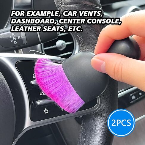 BEYPOVK 2PCS Car Interior Detailing Brush, Auto Soft Bristles Dust Brush Curved Brushes, Automotive Interior Cleaning Tool for Cleaning Panels, Air Vent, Leather, Scratch Free (Purple) in Kuwait