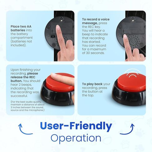 Dog Buttons for Communication, 4pcs Dog Talking Button Set, 30s Recordable Button, Fluent Pet, Pet Talking Buttons for Dog with Stickers, Dog Training Buttons in Kuwait