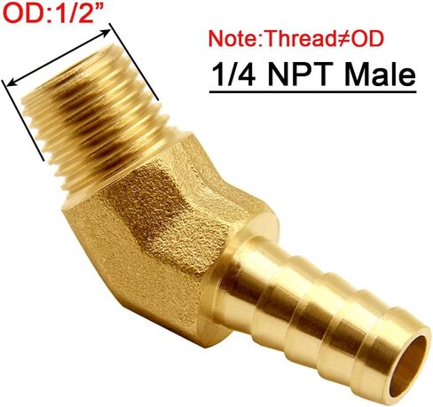 تركيب خرطوم نحاسي من Joywayus، كوع 45 درجة، بارب 3/8 بوصة × 1/4 بوصة NPT أنابيب ذكر للمياه/الوقود/الهواء (عبوة من قطعتين) in Saudi Arabia