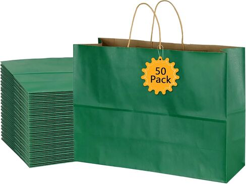 BLEWINDZ 50Pcs Kraft Gift Bags Bulk Large Size 16"x6"x12", Colorful Paper Bags with Handles, Shopping Bag for Grocery, Party Favor Bag (10 Colors) in Kuwait