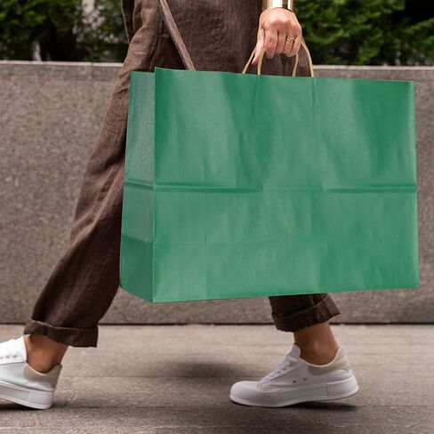 BLEWINDZ 50Pcs Kraft Gift Bags Bulk Large Size 16"x6"x12", Colorful Paper Bags with Handles, Shopping Bag for Grocery, Party Favor Bag (10 Colors) in Kuwait
