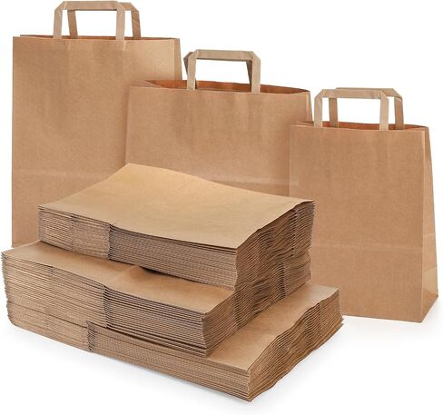 Okllen 60 Pack Brown Kraft Paper Gift Bags Bulk for Party Favor Gift Bags, Wedding, Reception, Birthday, Event, Reunion, 3 Sizes Merchandise Bags Retail Bags with Handle for Customers or Guests, DIY in Saudi Arabia