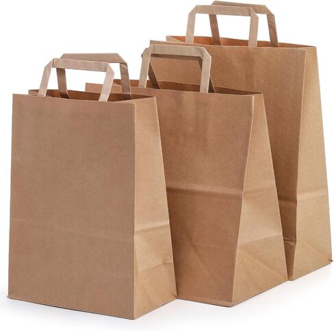 Okllen 60 Pack Brown Kraft Paper Gift Bags Bulk for Party Favor Gift Bags, Wedding, Reception, Birthday, Event, Reunion, 3 Sizes Merchandise Bags Retail Bags with Handle for Customers or Guests, DIY in Saudi Arabia