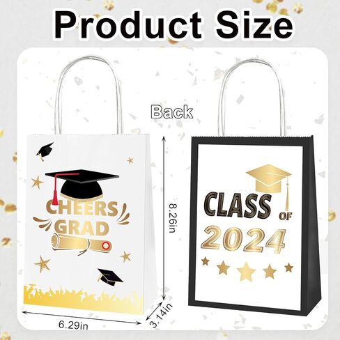 12 Pieces 2024 Graduation Gift Bags Graduation Favor Treat Bags Graduation Party Candy Gifts Bags with Handles, Gold Words Goodie Candy Treat Bags Class of 2024 Senior Year Party Decoration Supplies in Saudi Arabia