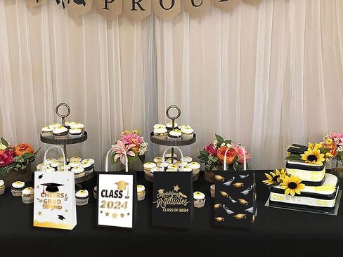 12 Pieces 2024 Graduation Gift Bags Graduation Favor Treat Bags Graduation Party Candy Gifts Bags with Handles, Gold Words Goodie Candy Treat Bags Class of 2024 Senior Year Party Decoration Supplies in Saudi Arabia