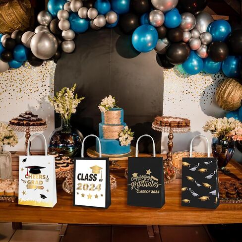 12 Pieces 2024 Graduation Gift Bags Graduation Favor Treat Bags Graduation Party Candy Gifts Bags with Handles, Gold Words Goodie Candy Treat Bags Class of 2024 Senior Year Party Decoration Supplies in Saudi Arabia
