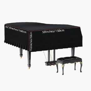 Grand Piano Cover, Velvet Piano Cover Decorative Full black Piano Cloth Sot Bordered Triangle Decorated Protective(62.9.in,160cm) (Black, Velvet，S - 62.99in/160cm) in Saudi Arabia
