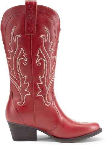 DREAM PAIRS Women's Cowboy Cowgirl Western Boots | Embroidered Pointed Toe Low Heel Western Mid Calf Boots for Theme Party Country Concert in Kuwait