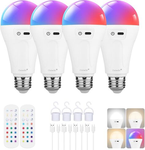 2 حزمة 5200mAh مصابيح كهربائية قابلة لإعادة الشحن مع لمبة كهربائية تعمل بالبطارية E26 عن بعد للمصابيح والشمعدات ، ومصابيح ضوء الطوارئ اللاسلكية قابلة للضايق مع خطاف ، ودرجات حرارة 3 ألوان و 12 RGB اللون in Kuwait
