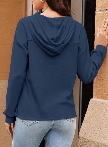 Dokotoo Womens Hoodies Casual Waffle Knit Long Sleeve Drawstring Pullover Sweatshirts Lightweight Hooded Tops in Saudi Arabia