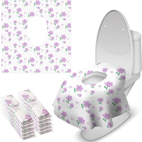 Blissful Diary 18 Pcs Toilet Seat Covers Disposable for Toddlers & Adults, Extra Large Waterproof, Portable Package for Travel, Kids Potty Training(Purple Flowers) in Saudi Arabia