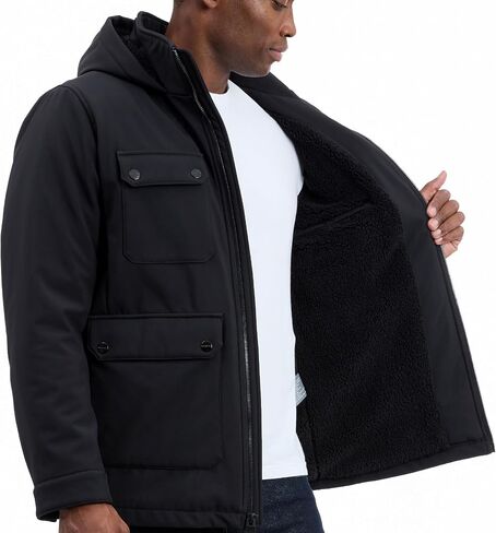 Michael Kors mens Four Pocket Softshell Field Jacket With Faux Sherpa Lining, Wind and Water Resistant in Saudi Arabia