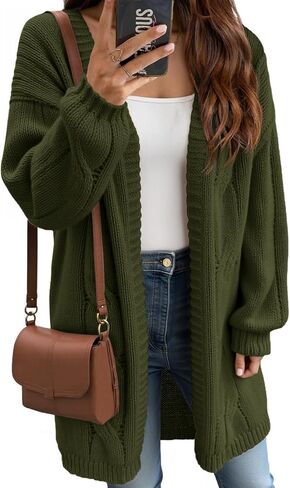 Saodimallsu Womens Cable متماسكة طويلة من كارديات طويلة غير رسمية مفتوحة الأمامية الفوانيس مكتنزة ناعمة فضفاضة معاطف سقوط السقوط in Saudi Arabia
