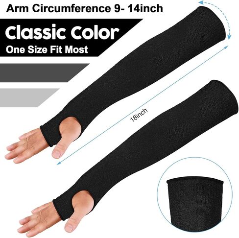 JaGely 6 Pairs Level 5 Cut Resistant Sleeves with Thumb Hole 18 Inches Arm Protection Sleeve Farmer Gardening (Black, Gray) in Saudi Arabia