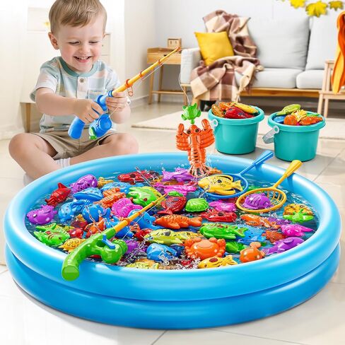 JUKUDAHU Magnet Fishing Game for Kids 3 4 5 6 7 8 Years Old | Pool Bath Toys for Toddlers, Pole Rod Net, Floating Fish Toys, Outdoor Party Toys for Boys Girls Kids Age 3-8 8-12 Year Old in Saudi Arabia
