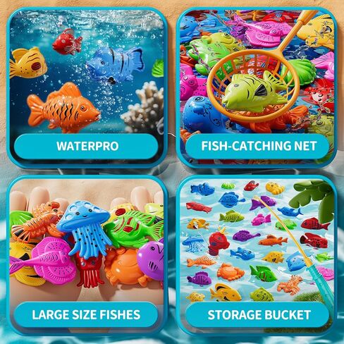 JUKUDAHU Magnet Fishing Game for Kids 3 4 5 6 7 8 Years Old | Pool Bath Toys for Toddlers, Pole Rod Net, Floating Fish Toys, Outdoor Party Toys for Boys Girls Kids Age 3-8 8-12 Year Old in Saudi Arabia
