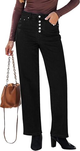 GRAPENT Wide Leg Jeans for Women High Waisted Trendy Button Fly Stretchy Denim Pants Vintage Straight Leg Trouser Jeans in Saudi Arabia