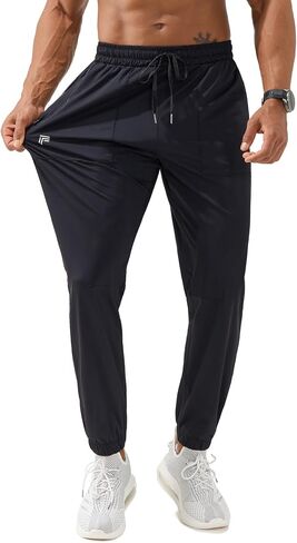 Mens Joggers with Zipper Pockets Lightweight Athletic Workout Sweatpants Quick Dry Tapered Track Pants for Running in Kuwait
