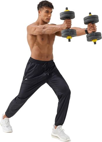 Mens Joggers with Zipper Pockets Lightweight Athletic Workout Sweatpants Quick Dry Tapered Track Pants for Running in Kuwait