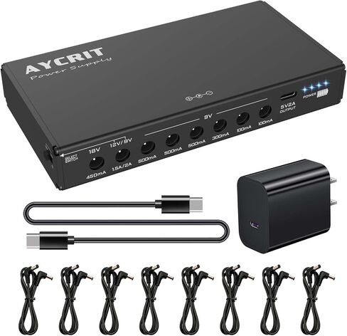 [New Version] AYCRIT Guitar Pedal Power Supply, Rechargeable 12800mAh 9 Outputs 9V2A/12V1.5A/18V450mA and 5V2A Type-C Port for iPhone ipad (MUSTAN-01) Style in Kuwait