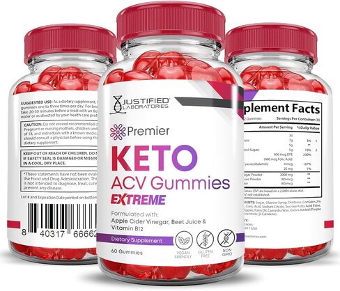 Justified Laboratories Premier Keto ACV Gummies Extreme 2000MG Premier Keto Gummies Apple Cider Vinegar Formulated with Pomegranate Beet Juice Powder B12 Vegan Non GMO 60 Gummys in Kuwait