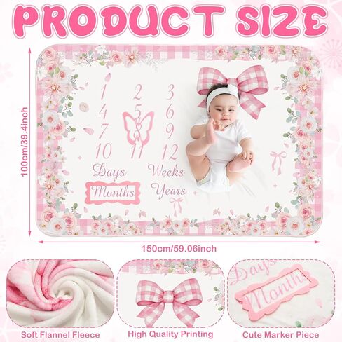 Chumia Baby Baby Monthly Milestone Banket for Bird Girl 59 "x39" Floral Butterfly Photo Proper Age Blanket with 2 Floral Frame (Purple) in Kuwait