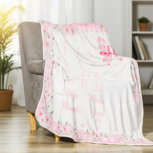 Chumia Baby Baby Monthly Milestone Banket for Bird Girl 59 "x39" Floral Butterfly Photo Proper Age Blanket with 2 Floral Frame (Purple) in Kuwait