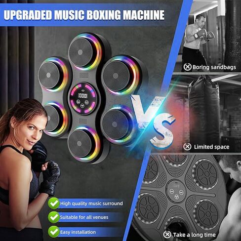 2025 New Music Boxing Machine - Upgraded 2.0 Smart Bluetooth Wall-Mounted Punching Trainer 9 Speeds for Adults & Kids, Audio-Enabled Boxing Fitness Equipment for Home, Office, Gym, Gift (Black) in Saudi Arabia