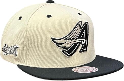 Mitchell & Ness Los Angeles Angels MLB Evergreen Coop Snapback Hat Cap, Cream/Black in Saudi Arabia