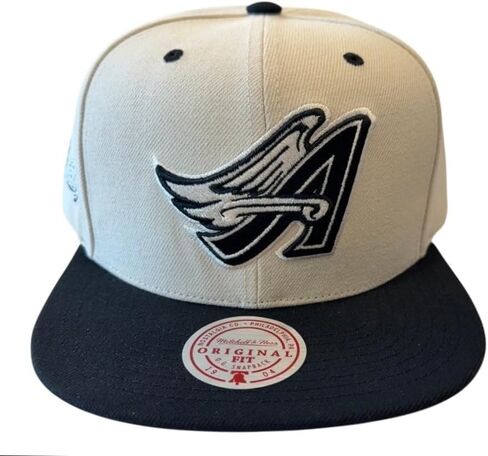 Mitchell & Ness Los Angeles Angels MLB Evergreen Coop Snapback Hat Cap, Cream/Black in Saudi Arabia