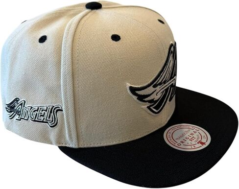 Mitchell & Ness Los Angeles Angels MLB Evergreen Coop Snapback Hat Cap, Cream/Black in Saudi Arabia