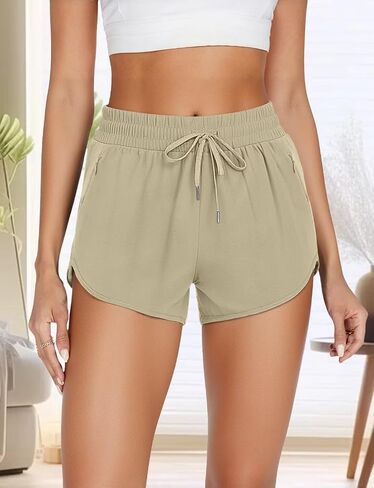 شورت رياضي للجري عالي الخصر سريع الجفاف وقابل للتعديل للتمرين مع جيوب بسحاب 2.5 بوصة (S-XXL) in Saudi Arabia