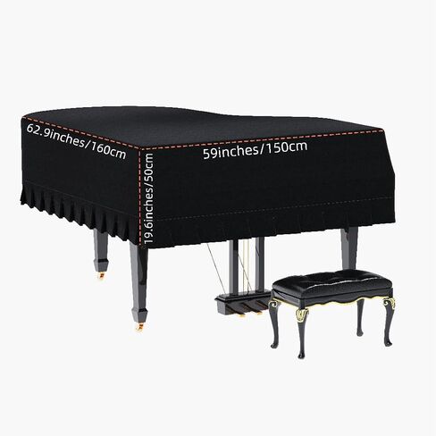 Grand Piano Cover, Velvet Piano Cover Decorative Full black Piano Cloth Sot Bordered Triangle Decorated Protective(62.9.in,160cm) (Black, Velvet，S - 62.99in/160cm) in Saudi Arabia