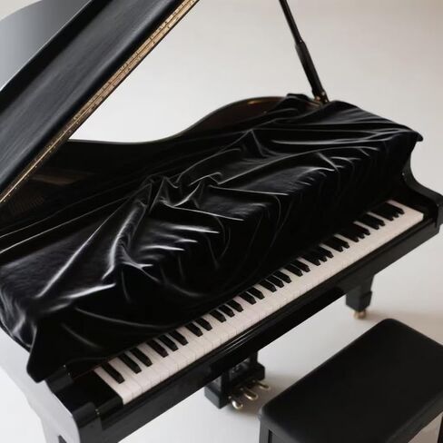 Grand Piano Cover, Velvet Piano Cover Decorative Full black Piano Cloth Sot Bordered Triangle Decorated Protective(62.9.in,160cm) (Black, Velvet，S - 62.99in/160cm) in Saudi Arabia