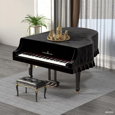 Grand Piano Cover, Velvet Piano Cover Decorative Full black Piano Cloth Sot Bordered Triangle Decorated Protective(62.9.in,160cm) (Black, Velvet，S - 62.99in/160cm) in Saudi Arabia