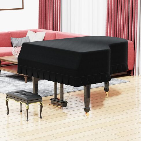 Grand Piano Cover, Velvet Piano Cover Decorative Full black Piano Cloth Sot Bordered Triangle Decorated Protective(62.9.in,160cm) (Black, Velvet，S - 62.99in/160cm) in Saudi Arabia