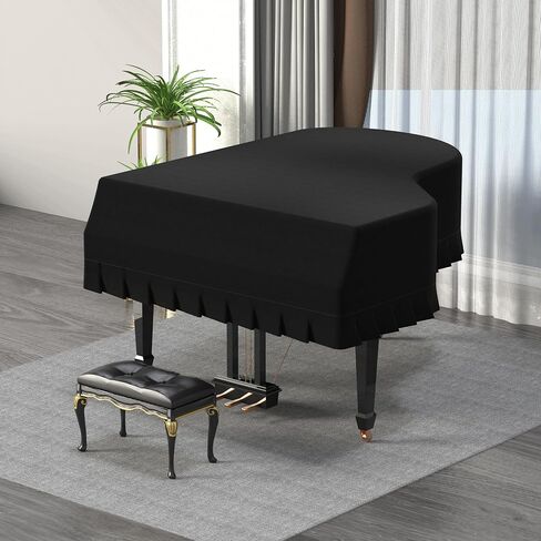 Grand Piano Cover, Velvet Piano Cover Decorative Full black Piano Cloth Sot Bordered Triangle Decorated Protective(62.9.in,160cm) (Black, Velvet，S - 62.99in/160cm) in Saudi Arabia