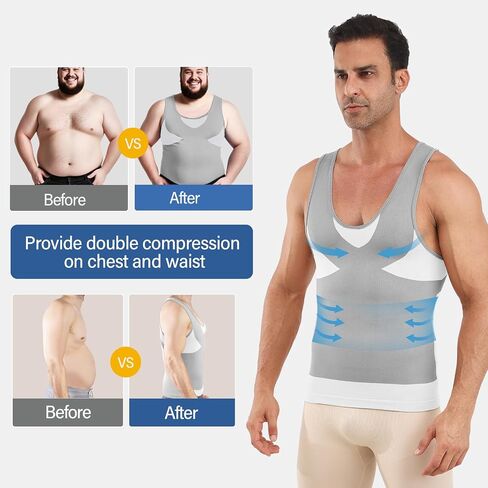 Compression Shirts for Men - Mens Slimming Body Shaper Vest - Tight Tank Top for Men - Compression Shirt Tank Top Grey in Saudi Arabia