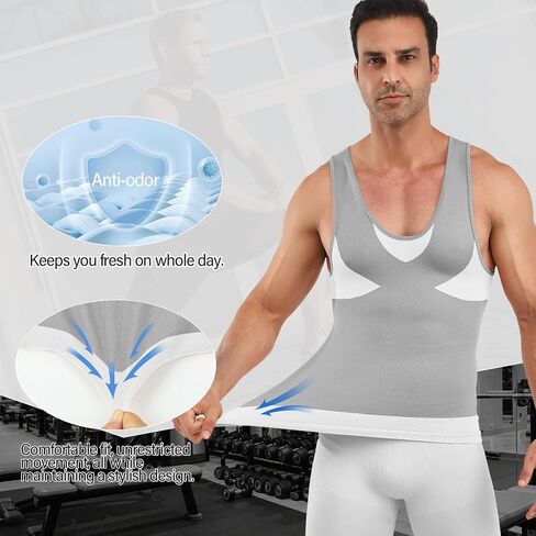 Compression Shirts for Men - Mens Slimming Body Shaper Vest - Tight Tank Top for Men - Compression Shirt Tank Top Grey in Saudi Arabia