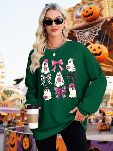 LUKYCILD Ghost Halloween Sweatshirt for Women Coquette Bow Pumpkin Graphic Tee Oversized Spooky Season Long Sleeve Shirt in Saudi Arabia