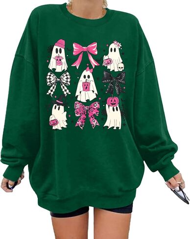 LUKYCILD Ghost Halloween Sweatshirt for Women Coquette Bow Pumpkin Graphic Tee Oversized Spooky Season Long Sleeve Shirt in Saudi Arabia