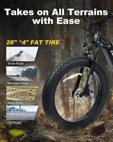 Terra Electric Bike for Adults, 1000W Peak Ebike, 26" Fat Tire Electric Bicycle, 20MPH 56Miles Electric Mountain Bike, 48V 13AH Removable Battery Lectric Ebike, UL2849 Certified, Aluminum Alloy Frame in Kuwait