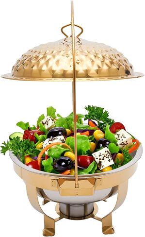 8.5 QT مجموعة بوفيه طبق QT ، وأطباق الغضب من الفولاذ المقاوم للصدأ من 4 عبوات لبوفيه ، ومواقف غذائية الماس الفاخرة الذهب مع غطاء وربط للحفلات ، وآمنة ، وآمنة ، تجميع سريع in Kuwait