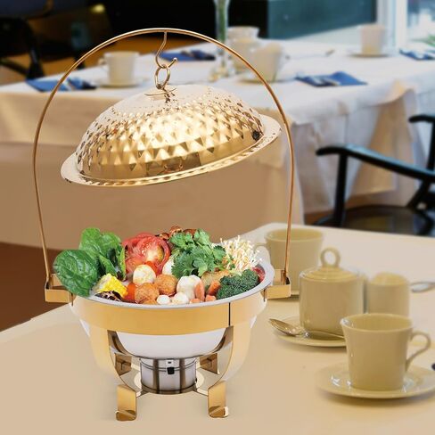 8.5 QT مجموعة بوفيه طبق QT ، وأطباق الغضب من الفولاذ المقاوم للصدأ من 4 عبوات لبوفيه ، ومواقف غذائية الماس الفاخرة الذهب مع غطاء وربط للحفلات ، وآمنة ، وآمنة ، تجميع سريع in Kuwait