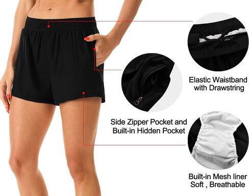 Women's Workout Athletic Shorts Lightweight Moisture Wicking Running Shorts with Liner Zipper Pockets in Saudi Arabia