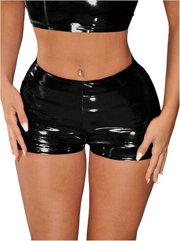 SHENHE Women's Y2K PU Leather Micro Shorts Low Rise Sexy Hot Pants Party Club Festival Outfits in Saudi Arabia