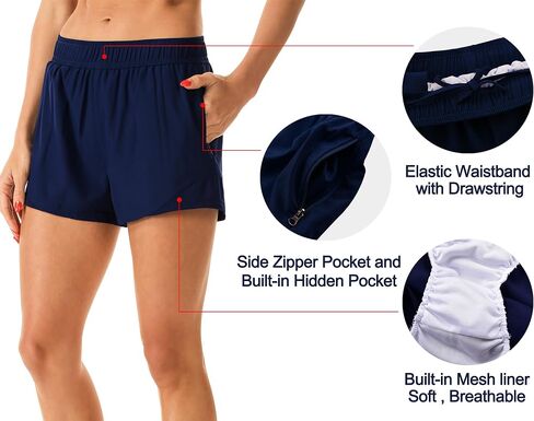 Women's Workout Athletic Shorts Lightweight Moisture Wicking Running Shorts with Liner Zipper Pockets in Saudi Arabia