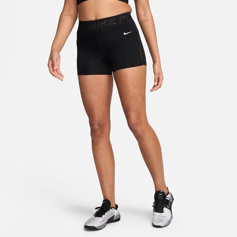 Nike Pro Women's Mid-Rise 3" Mesh-Paneled Shorts (Black/White, FN3336-010) Size Small in Saudi Arabia